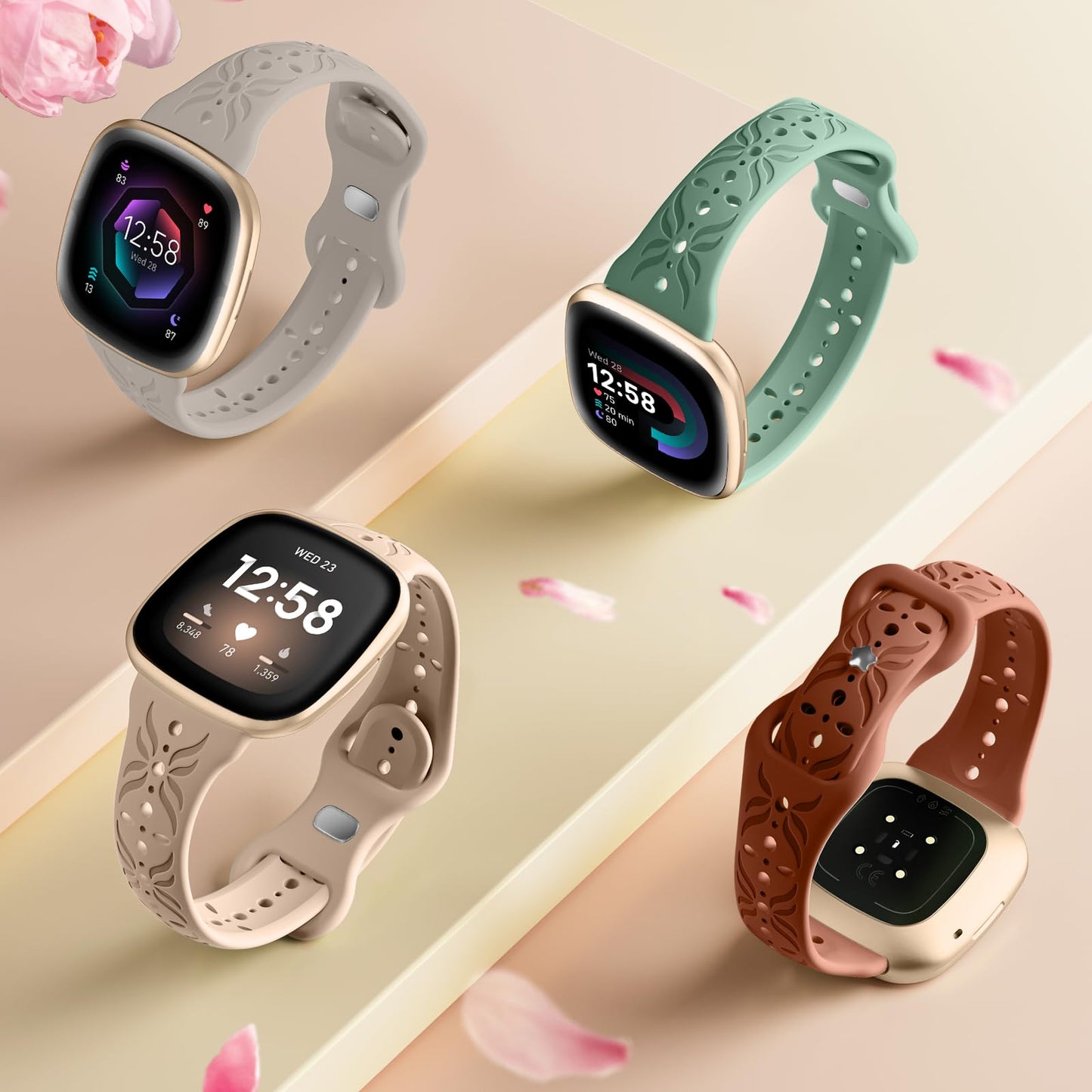 6 Pack Bands for Fitbit Versa 4/Versa 3/Sense 2/Sense Band,Stylish Hollow-out Breathable Bracelet Strap for Women Men