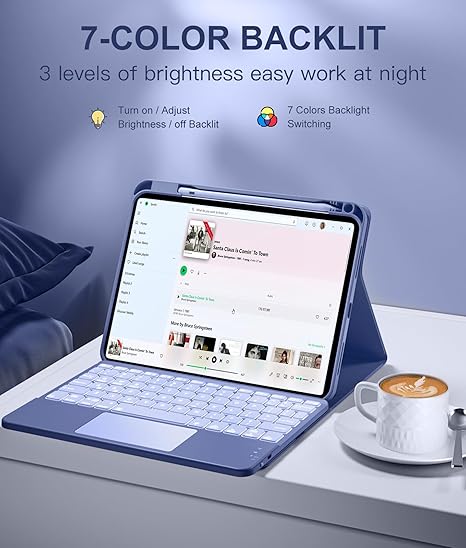 iPad 10th Generation Case with Keyboard 10.9 Inch - 7 Colors Backlit Wireless Detachable Folio Keyboard Cover with Pencil Holder for New iPad 10th Gen 2022