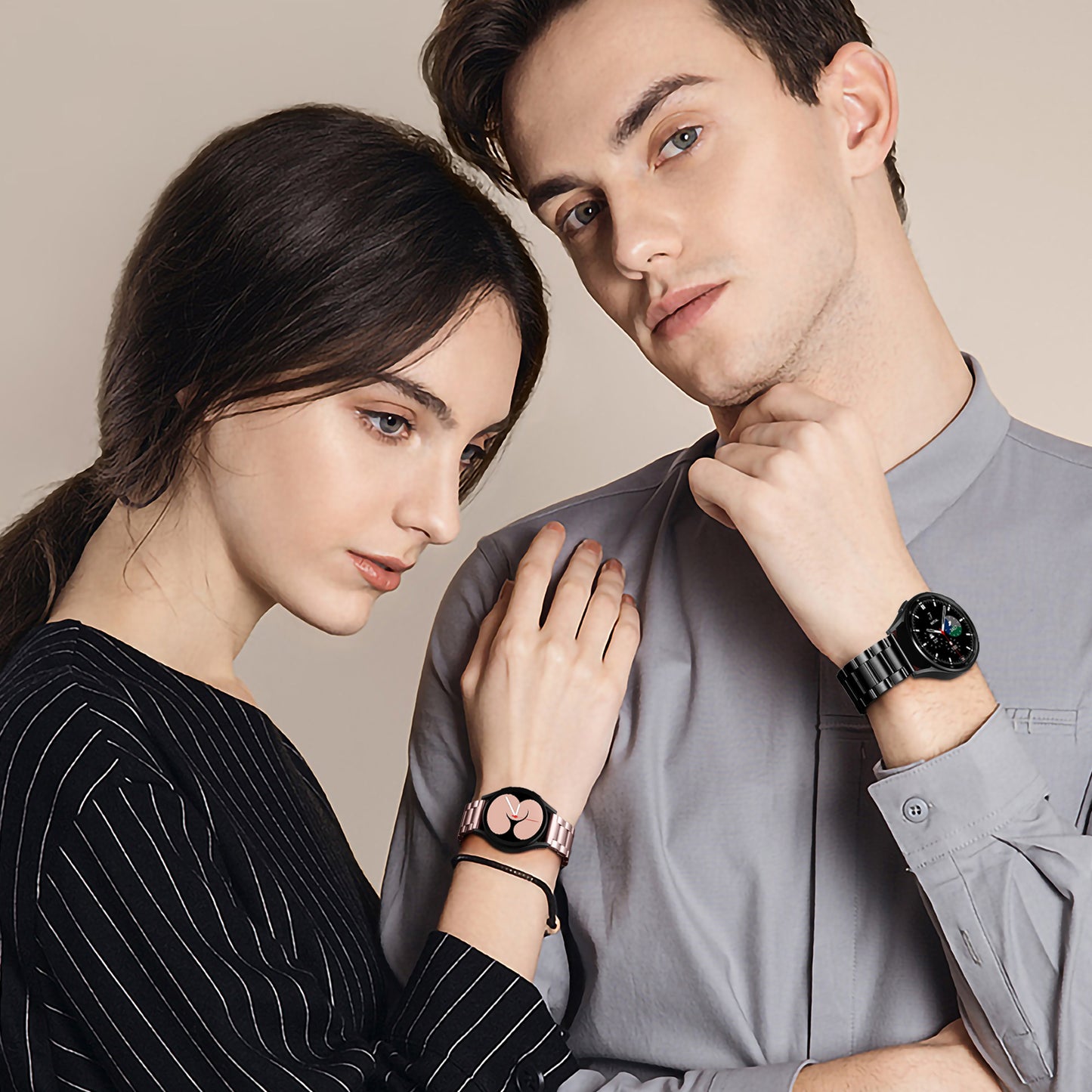 for Samsung Galaxy Watch 7/6/5/4 Bands 40mm 44mm/Watch 6 Classic 47mm 43mm/Watch 5 Pro Bands 45mm for Women Men, 20mm Stainless Steel Metal Replacement Strap, Black