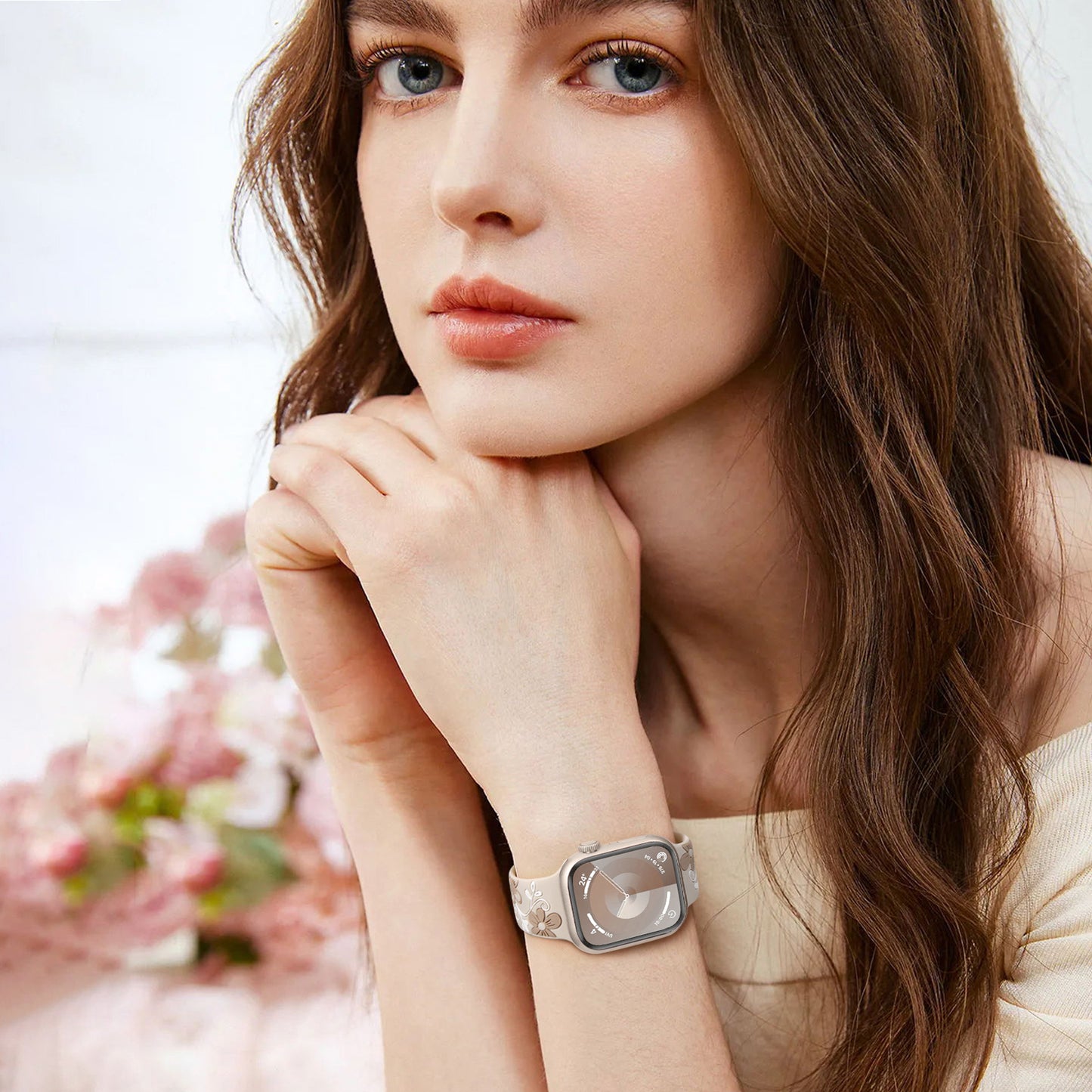 Malendan Compatible with iWatch Apple Watch Bands for Women 40mm 44mm 41mm 45mm 46mm 42mm 38mm 49mm Cute Floral Engraved Silicone Bands for Ultra 2 SE 2rd Gneration Series 10 9 8 7 6 8 5 4 3