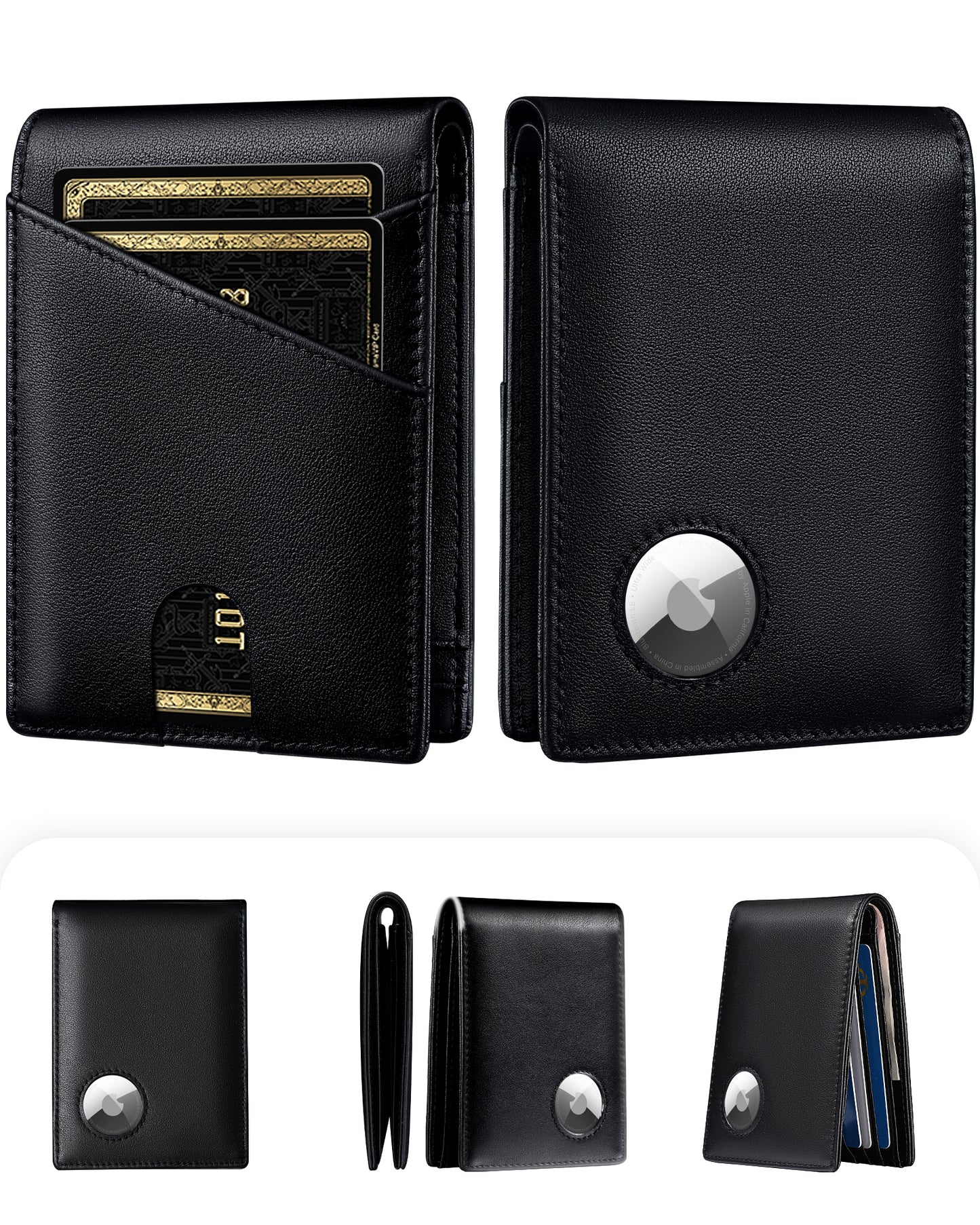 Wallet for Men Compatible with Apple AirTag, Leather Money Clip Mens Wallet with RFID Blocking Front Pocket Bifold Wallet, Slim Wallets for Gift Box, Black