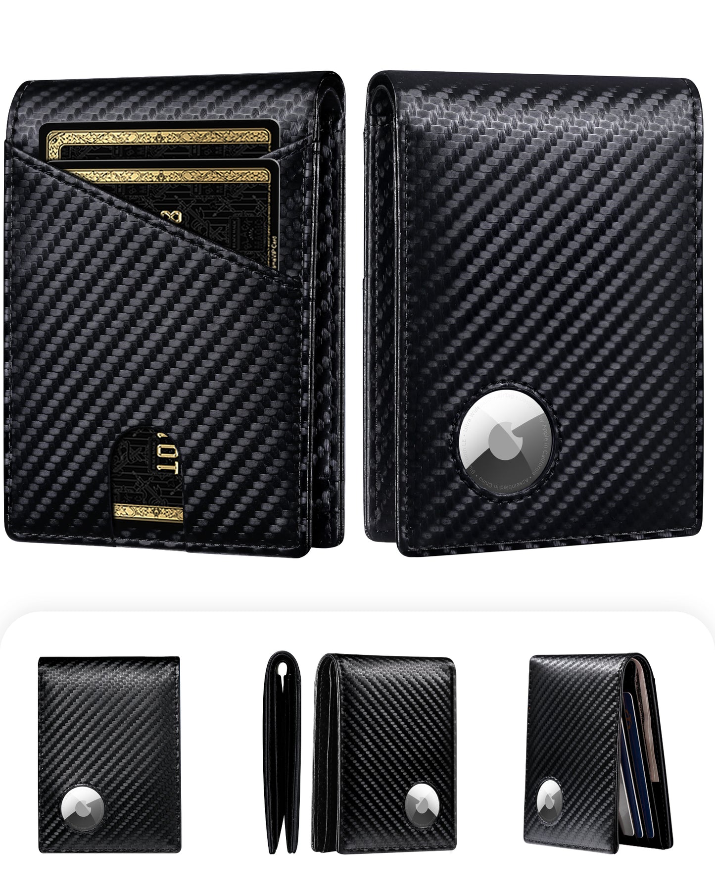 Wallet for Men Compatible with Apple AirTag, Leather Money Clip Mens Wallet with RFID Blocking Front Pocket Bifold Wallet, Slim Wallets for Gift Box, Black