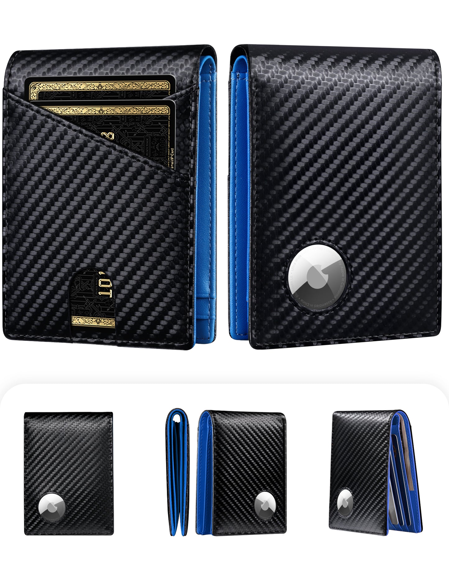 Wallet for Men Compatible with Apple AirTag, Leather Money Clip Mens Wallet with RFID Blocking Front Pocket Bifold Wallet, Slim Wallets for Gift Box, Black