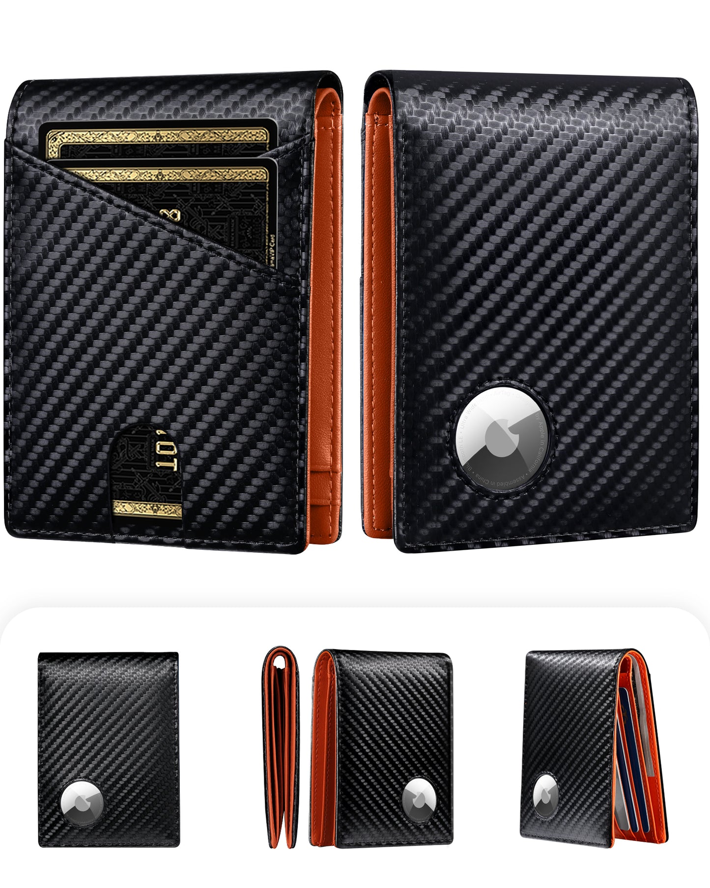 Wallet for Men Compatible with Apple AirTag, Leather Money Clip Mens Wallet with RFID Blocking Front Pocket Bifold Wallet, Slim Wallets for Gift Box, Black