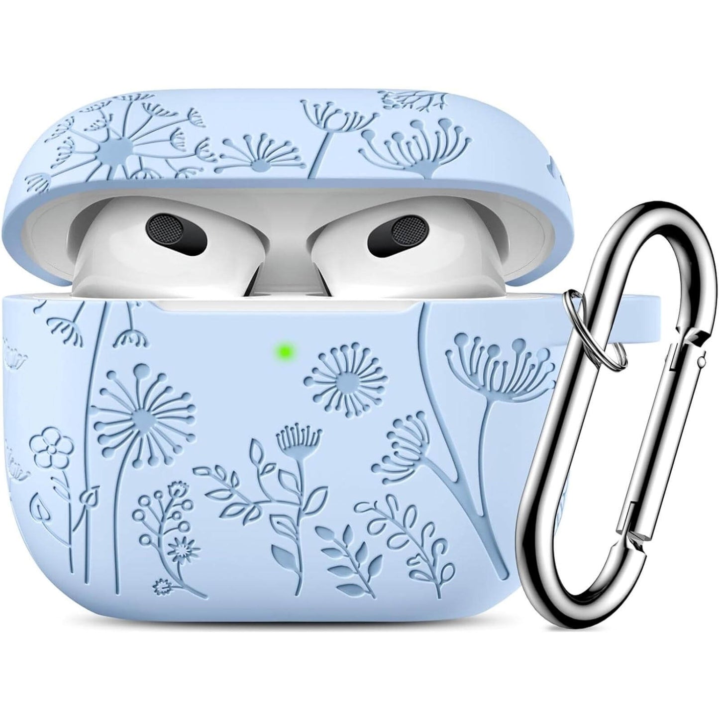 Flower Engraved AirPods 3rd Generation Case, Silicone Skin Protective Case for Apple AirPods 3rd Gen Charging Case Cover with Keychain Accessories for Women Men