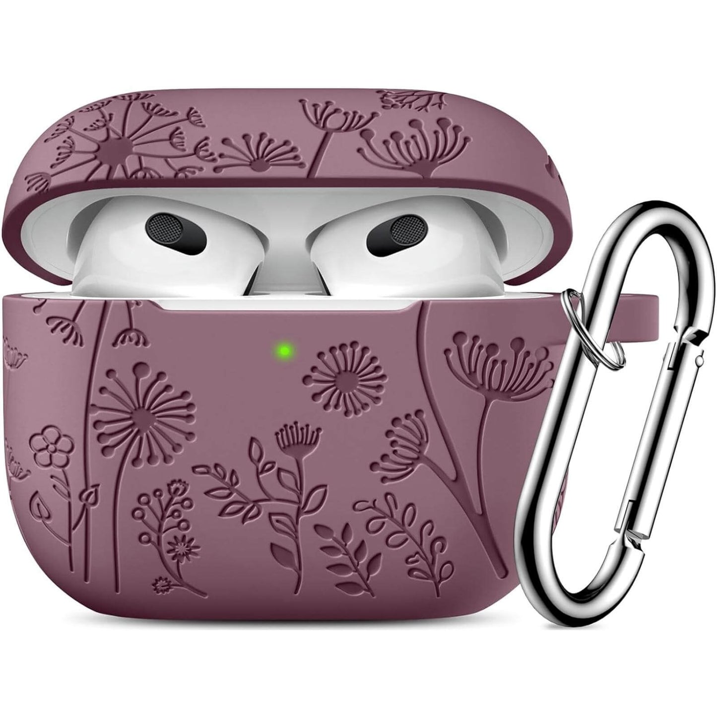 Flower Engraved AirPods 3rd Generation Case, Silicone Skin Protective Case for Apple AirPods 3rd Gen Charging Case Cover with Keychain Accessories for Women Men