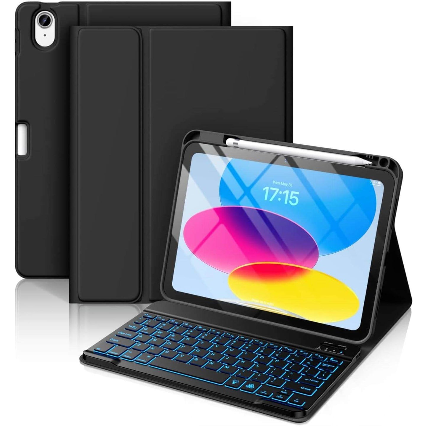 for iPad 10th Generation Case with Keyboard, 7 Colors Backlit Wireless Detachable Keyboard Cover with Pencil Holder & Touchpad for iPad 11th Gen (A16) 2025/10th Gen 10.9 Inch 2022