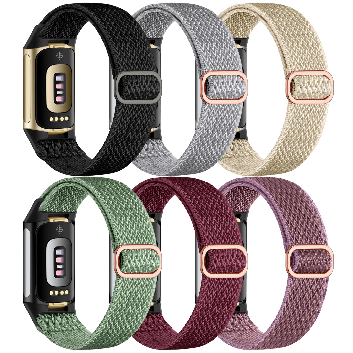 Maledan Stretchy Nylon Solo Loop Watch Bands Fits for Fitbit Charge 6/Charge 5 Bands for Women Men