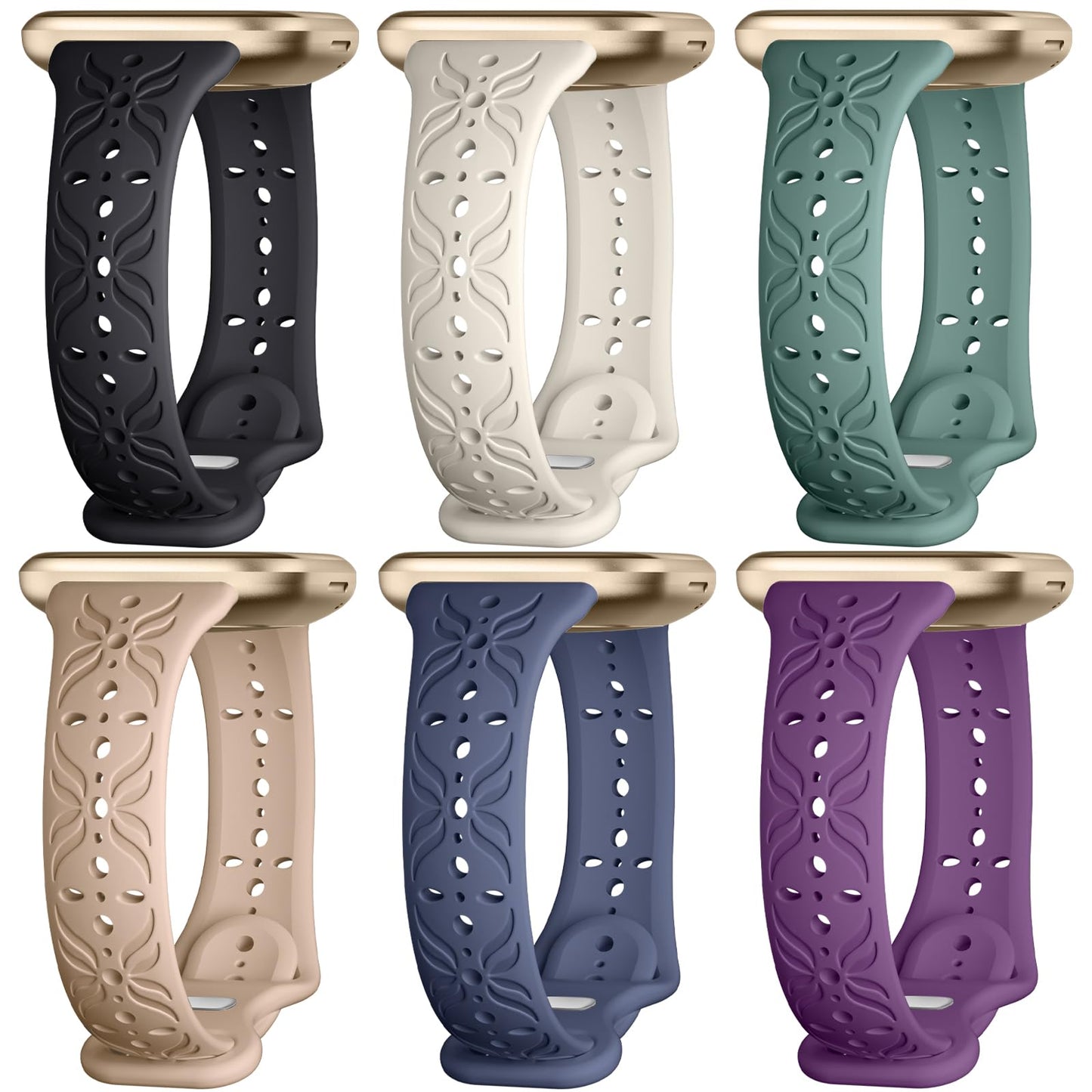 6 Pack Bands for Fitbit Versa 4/Versa 3/Sense 2/Sense Band,Stylish Hollow-out Breathable Bracelet Strap for Women Men