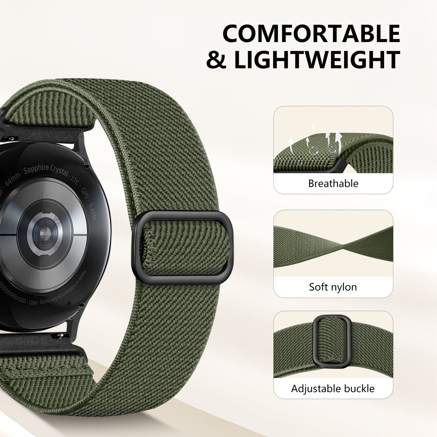20mm Stretchy Elastic Bands for Samsung Galaxy Watch 7 6 5 4 Active 2 40mm 44mm/Watch 5 Pro 45mm/Watch 6 Classic 47mm 43mm/Watch 4 Classic 46mm 42mm/Watch 3 41mm/Watch 42mm/Active 40mm