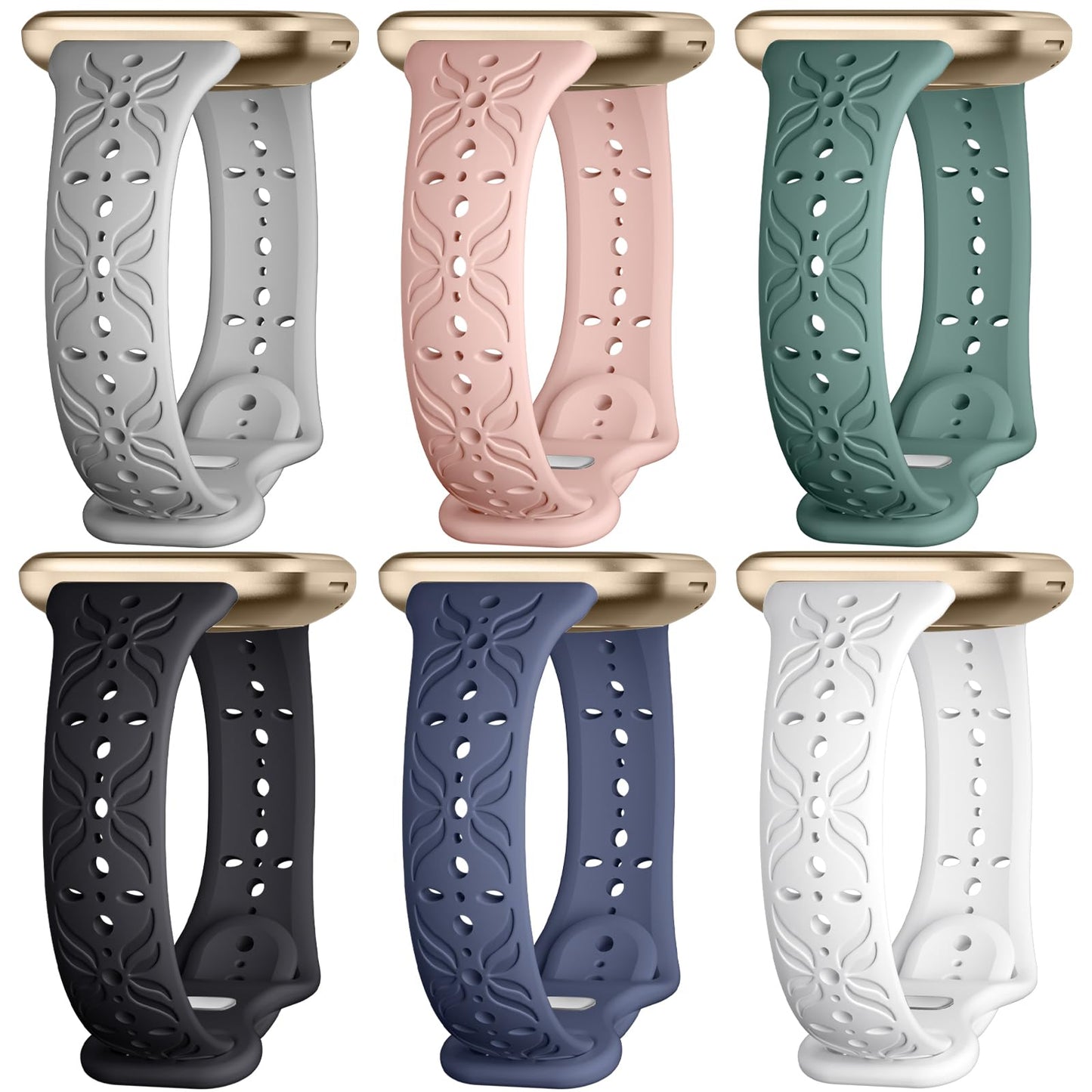 6 Pack Bands for Fitbit Versa 4/Versa 3/Sense 2/Sense Band,Stylish Hollow-out Breathable Bracelet Strap for Women Men