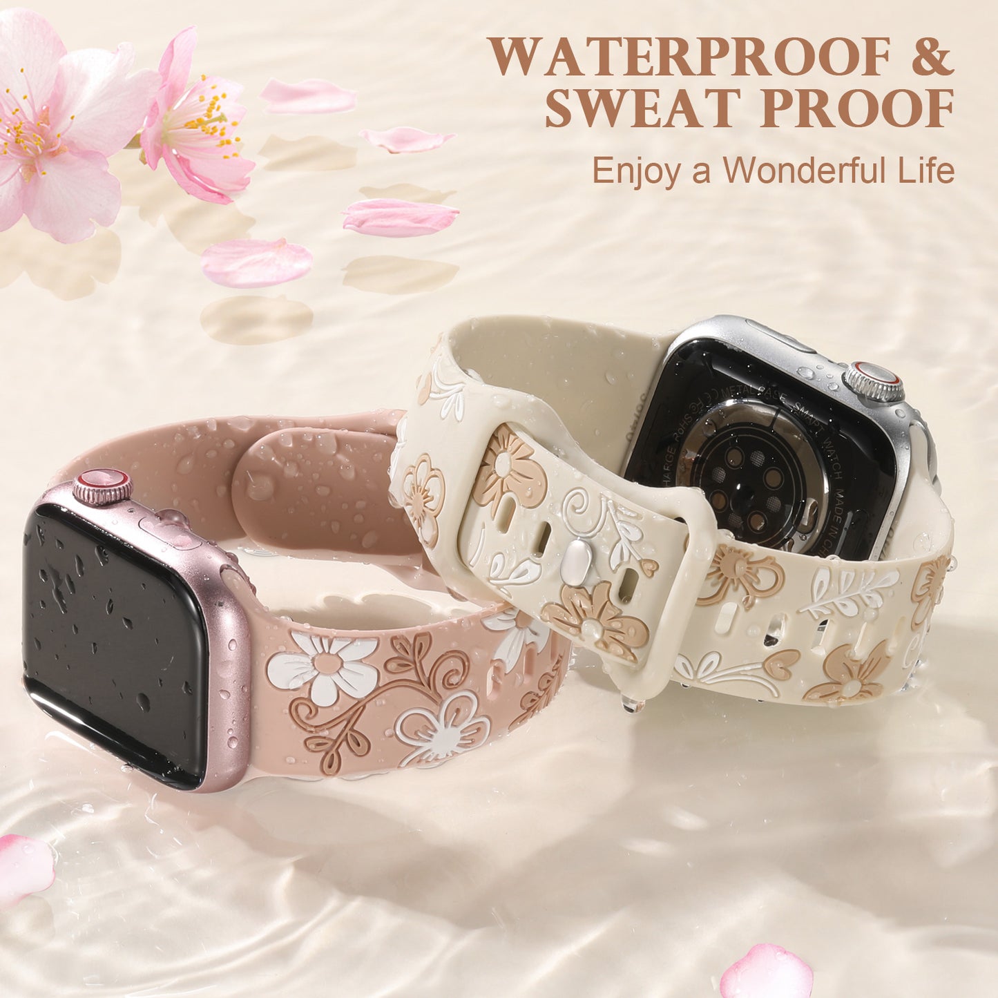 Malendan Compatible with iWatch Apple Watch Bands for Women 40mm 44mm 41mm 45mm 46mm 42mm 38mm 49mm Cute Floral Engraved Silicone Bands for Ultra 2 SE 2rd Gneration Series 10 9 8 7 6 8 5 4 3
