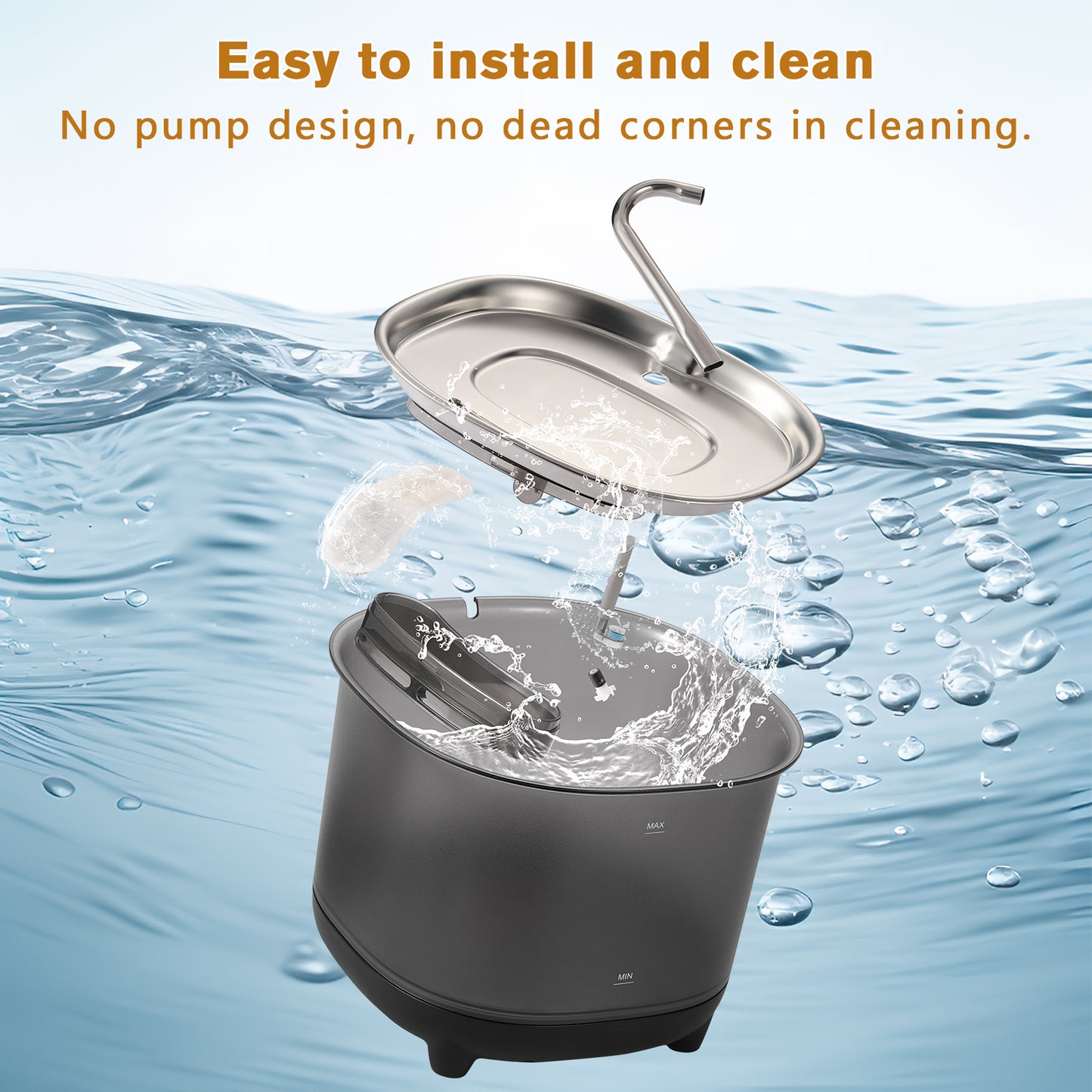 【No Pump Design】Cat Water Fountain, Automatic Dog Water Bowl Dispenser with Filters, 3L Pet Water Fountain for Cats Indoor, Black