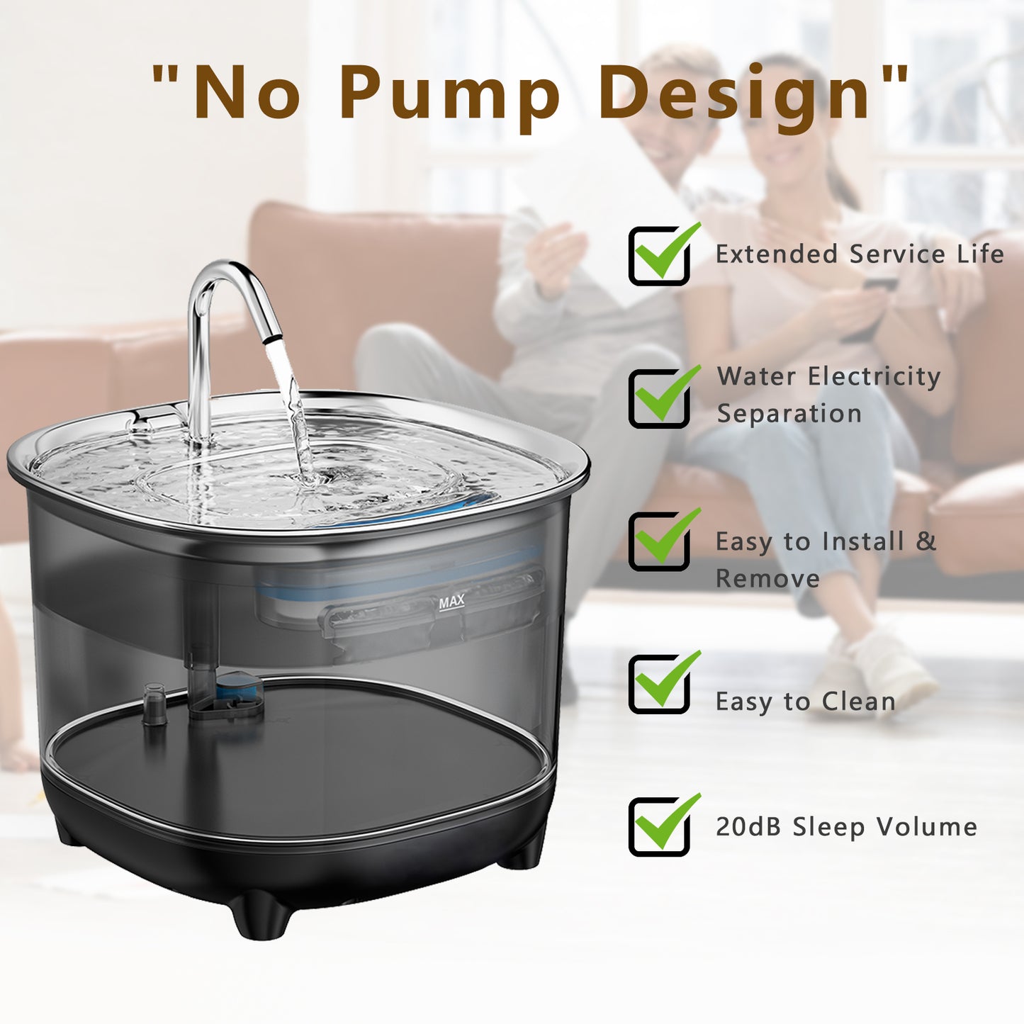 【No Pump Design】Cat Water Fountain, Automatic Dog Water Bowl Dispenser with Filters, 3L Pet Water Fountain for Cats Indoor, Black
