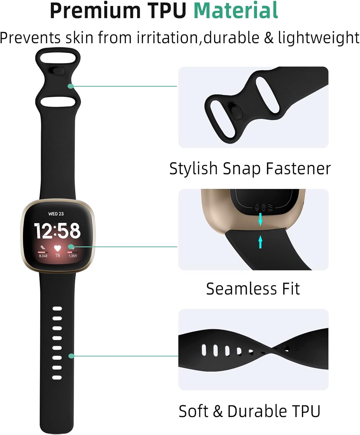Compatible With Fitbit Versa 3/Versa 4/Sense 2/Sense Bands for Women Men, 6 Pack