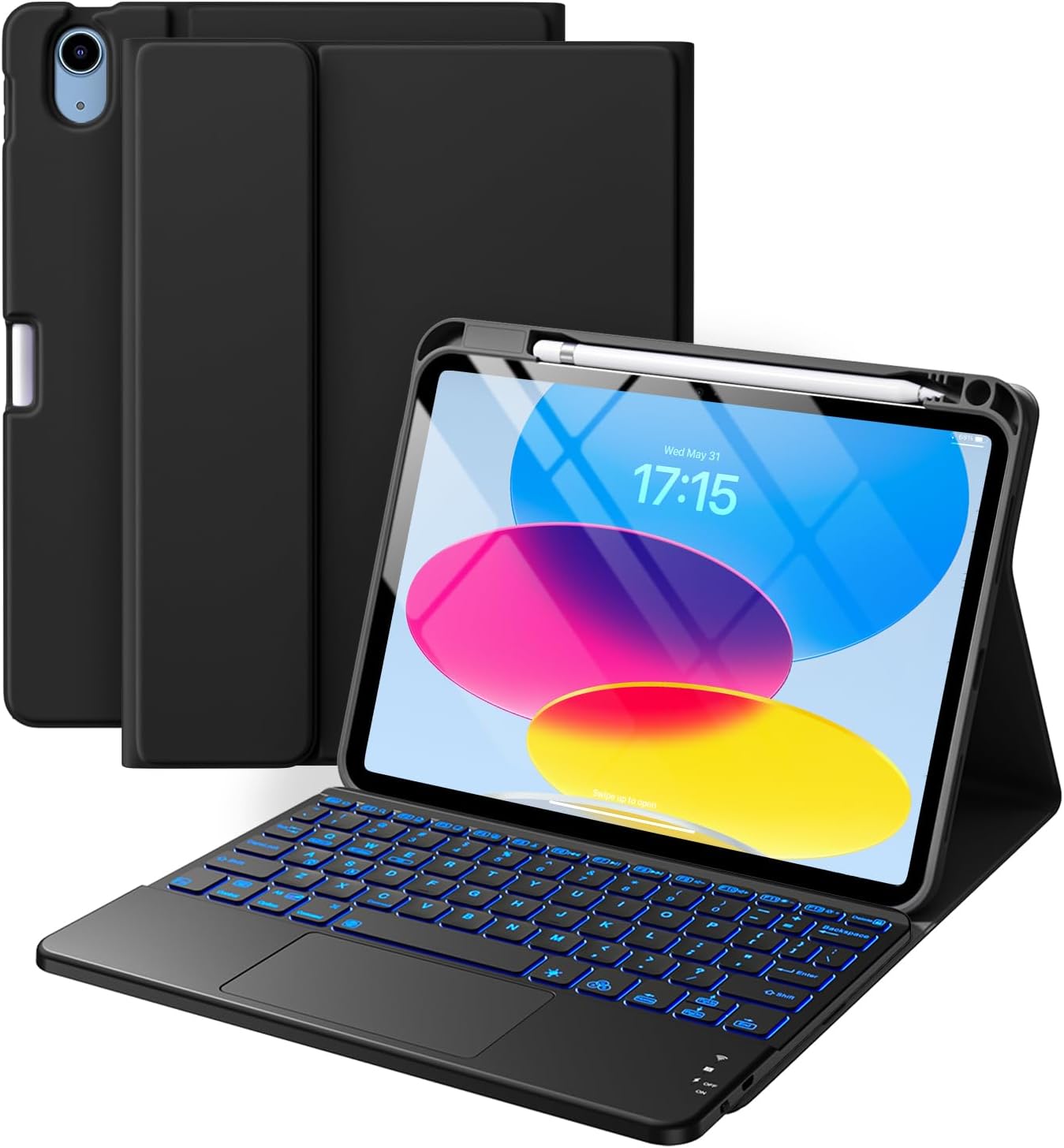 Compatible with iPad 10th Generation Case with Keyboard 7 Color Backlit Detachable Wireless Keyboard Case Cover with Touchpad for Apple iPad 10th Gen 10.9 inch