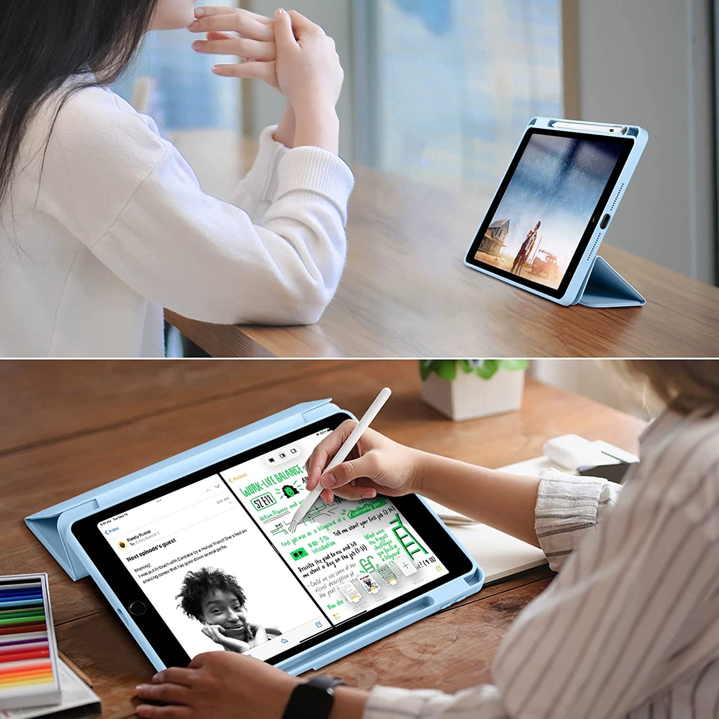 Compatible with Apple iPad 7th 8th 9th Generation Case 10.2 inch Clear Back Cover with Pencil Holder