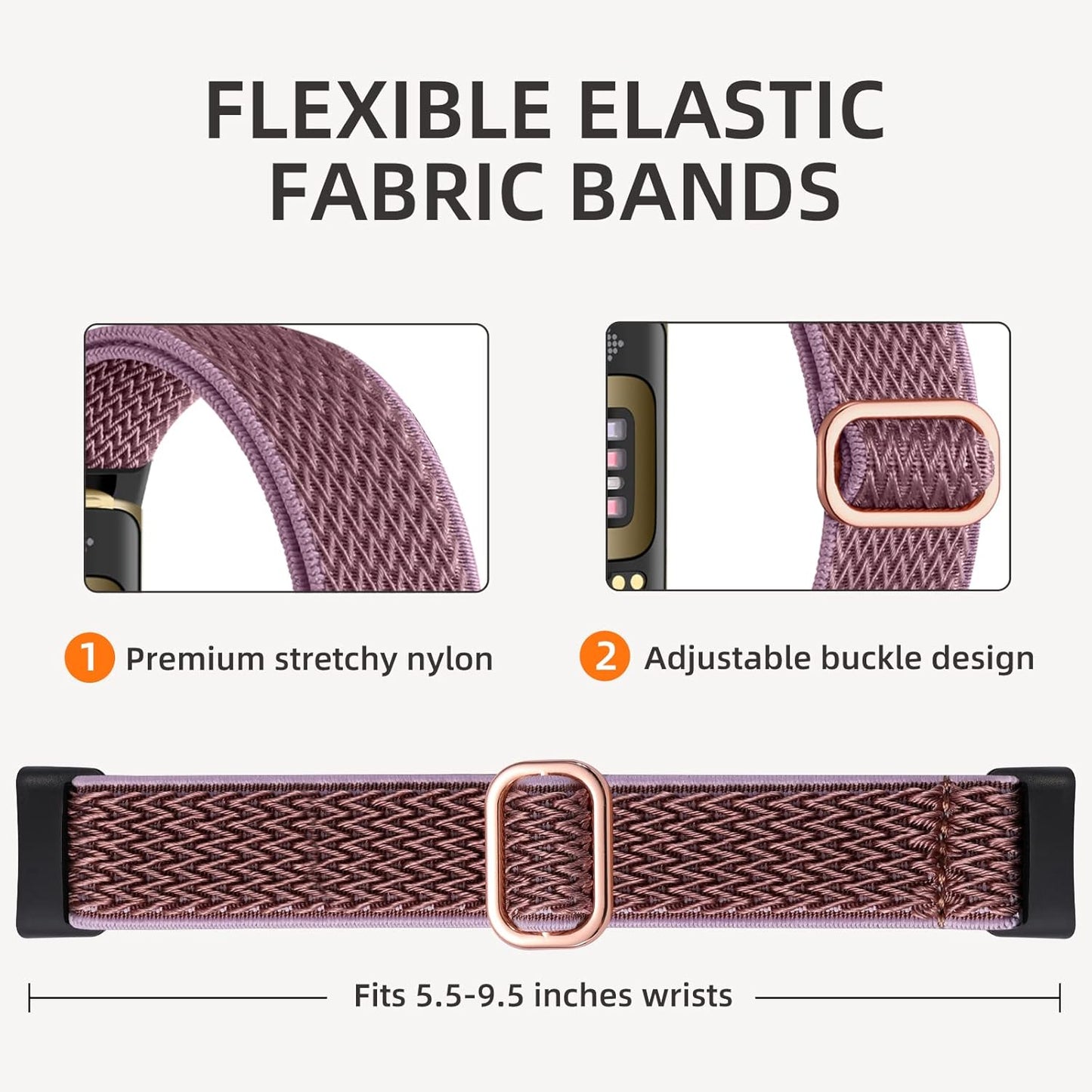 Maledan Stretchy Nylon Solo Loop Watch Bands Fits for Fitbit Charge 6/Charge 5 Bands for Women Men