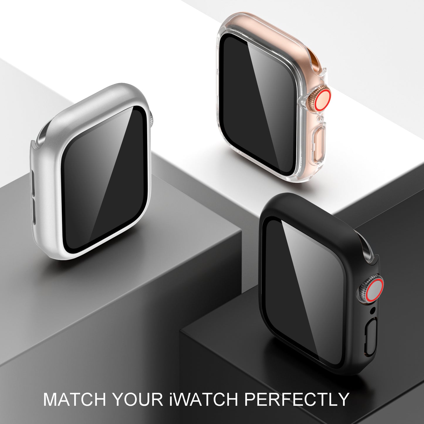 3 Pack Compatible with Apple Watch Screen Protector 40mm 44mm 41mm 45mm Series 8 7 6 5 4, Full Protective Waterproof PC Bumper Cover Accessories for Women Men