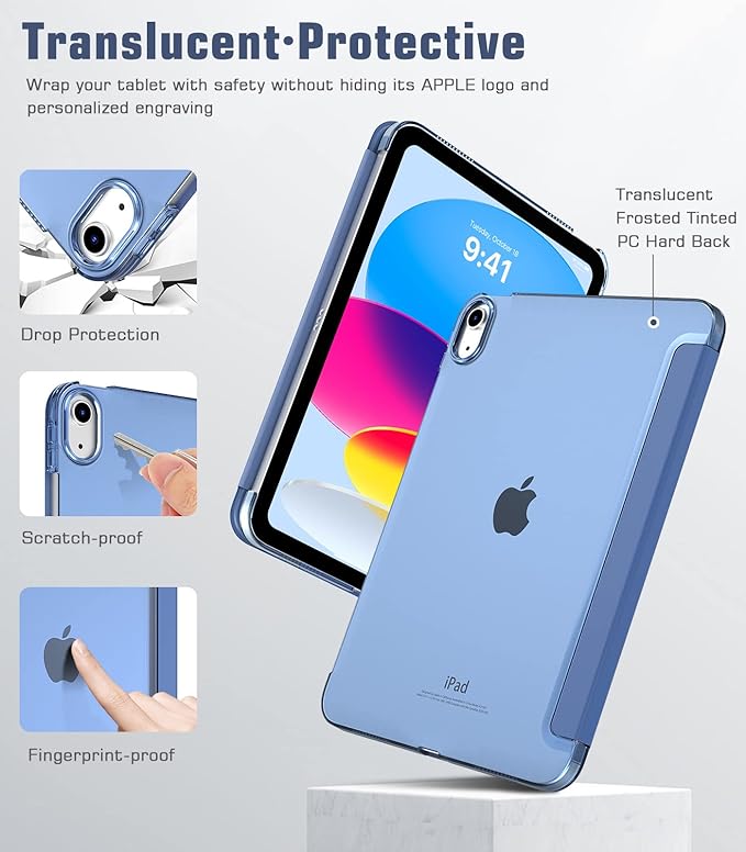 Case for iPad 10th Generation Case 2022, Slim Stand Cover for iPad 10th Gen 10.9 inch, Support Touch ID, Auto Wake/Sleep Smart Shell with Translucent Back, fit iPad 10 Case