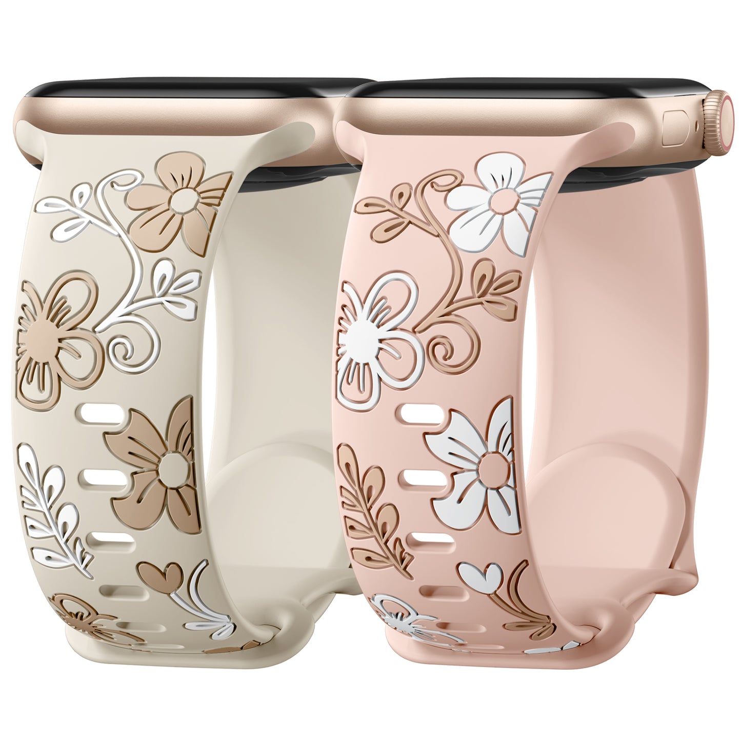 Malendan Compatible with iWatch Apple Watch Bands for Women 40mm 44mm 41mm 45mm 46mm 42mm 38mm 49mm Cute Floral Engraved Silicone Bands for Ultra 2 SE 2rd Gneration Series 10 9 8 7 6 8 5 4 3