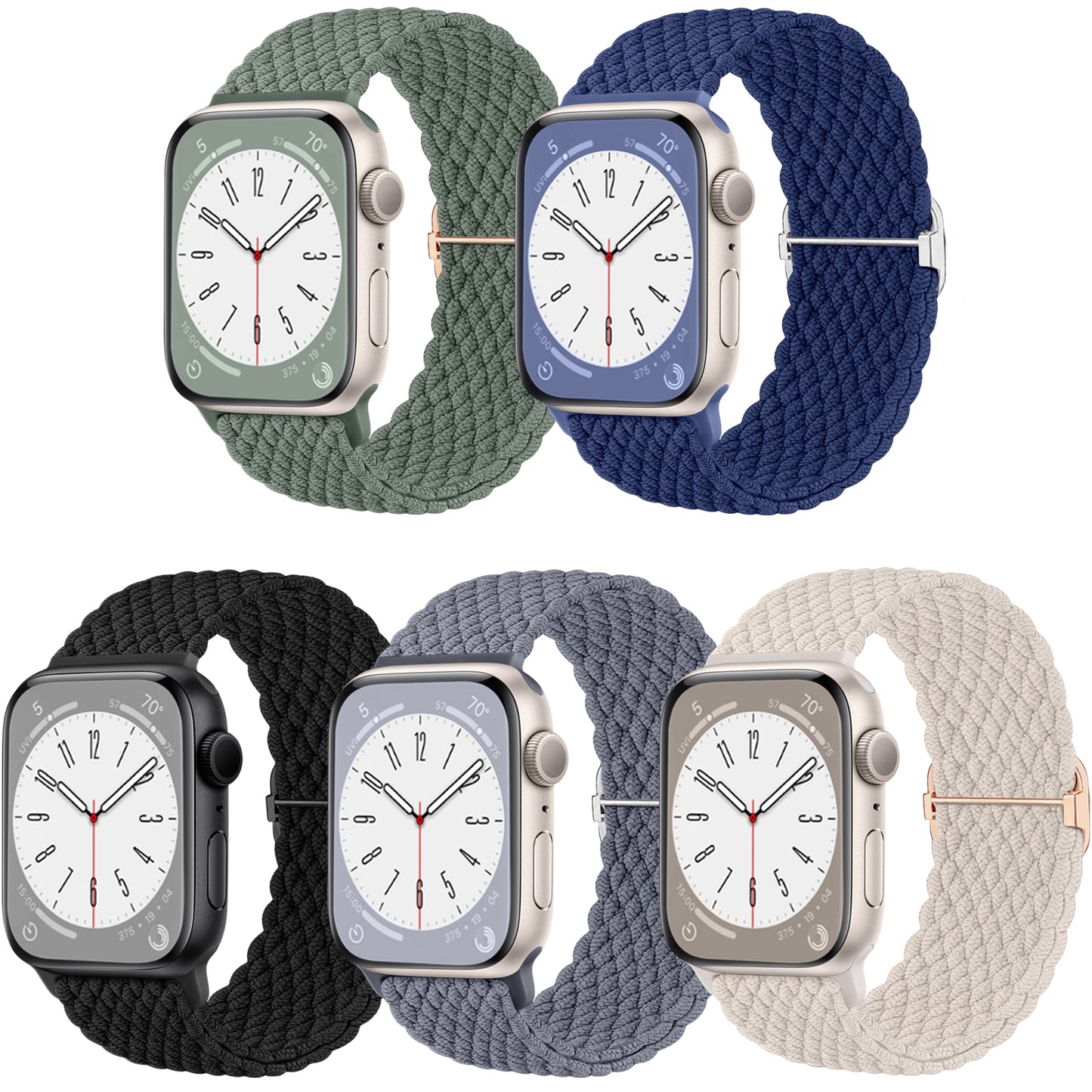 5 Pack Braided Stretchy Bands for Apple Watch Band 38mm 40mm 41mm 42mm 44mm 45mm 46mm 49mm Women Men, Adjustable Nylon Solo Loop Elastic Straps for iWatch Series 10 9 8 7 6 SE 5 4 3 2 1 Ultra