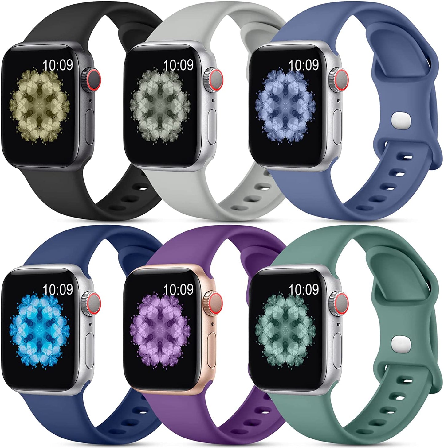 Maledan 6 Pack Compatible with Apple Watch Bands 40mm 44mm 41mm 45mm 46mm 49mm 38mm 42mm for Women Silicone Sport Bands for iWatch Ultra SE 2nd Generation Series 10 9 8 7 6 5 4 3 2 1