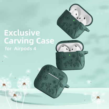 for AirPods 4 Case Cover with Cleaner Kit, Flower Engraved Soft Silicone Protective Case for Apple AirPods 4th Generation Case for Women, AirPod 4 Case Accessories 2024 with Keychain