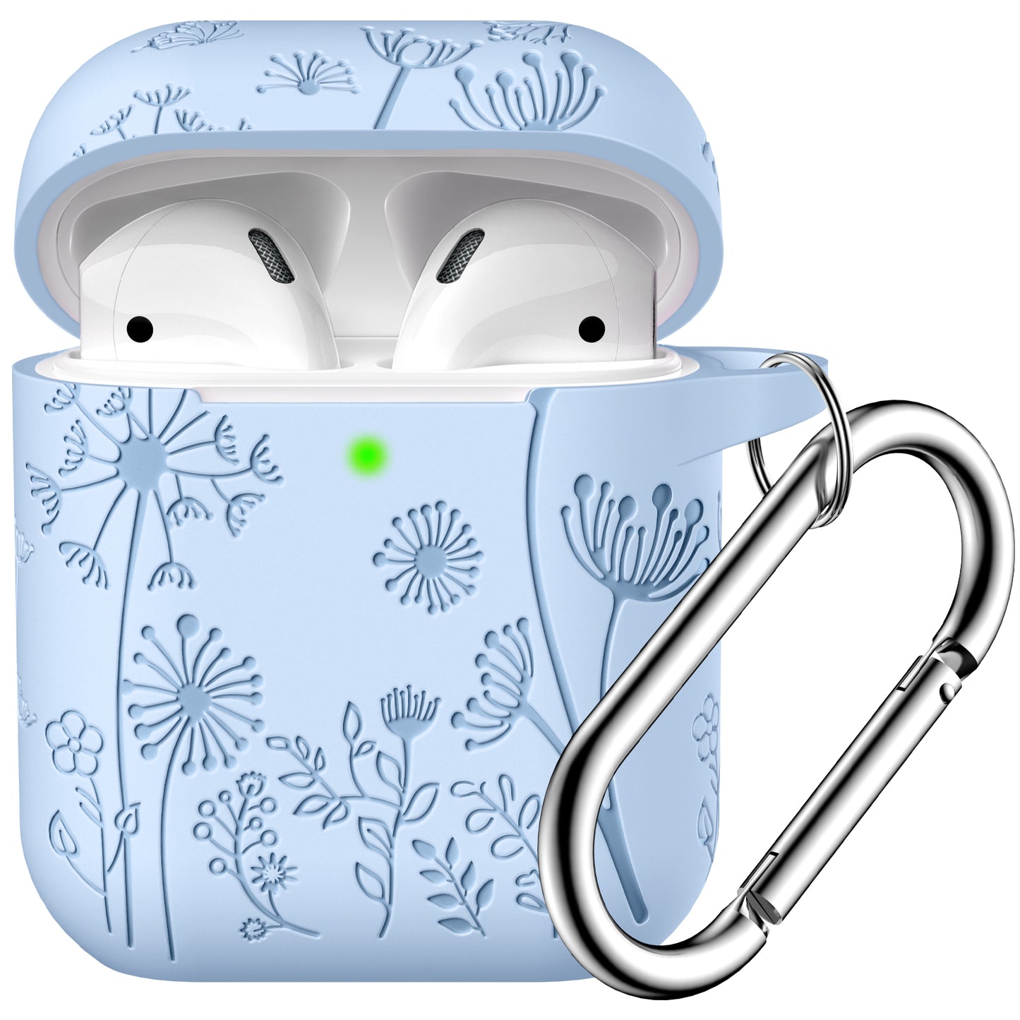 Flower Engraved Case Compatible with AirPods 2nd Generation & 1st Generation Case Cover, Cute Soft Silicone Skin Full Protective Cover with Keychain for Men Women