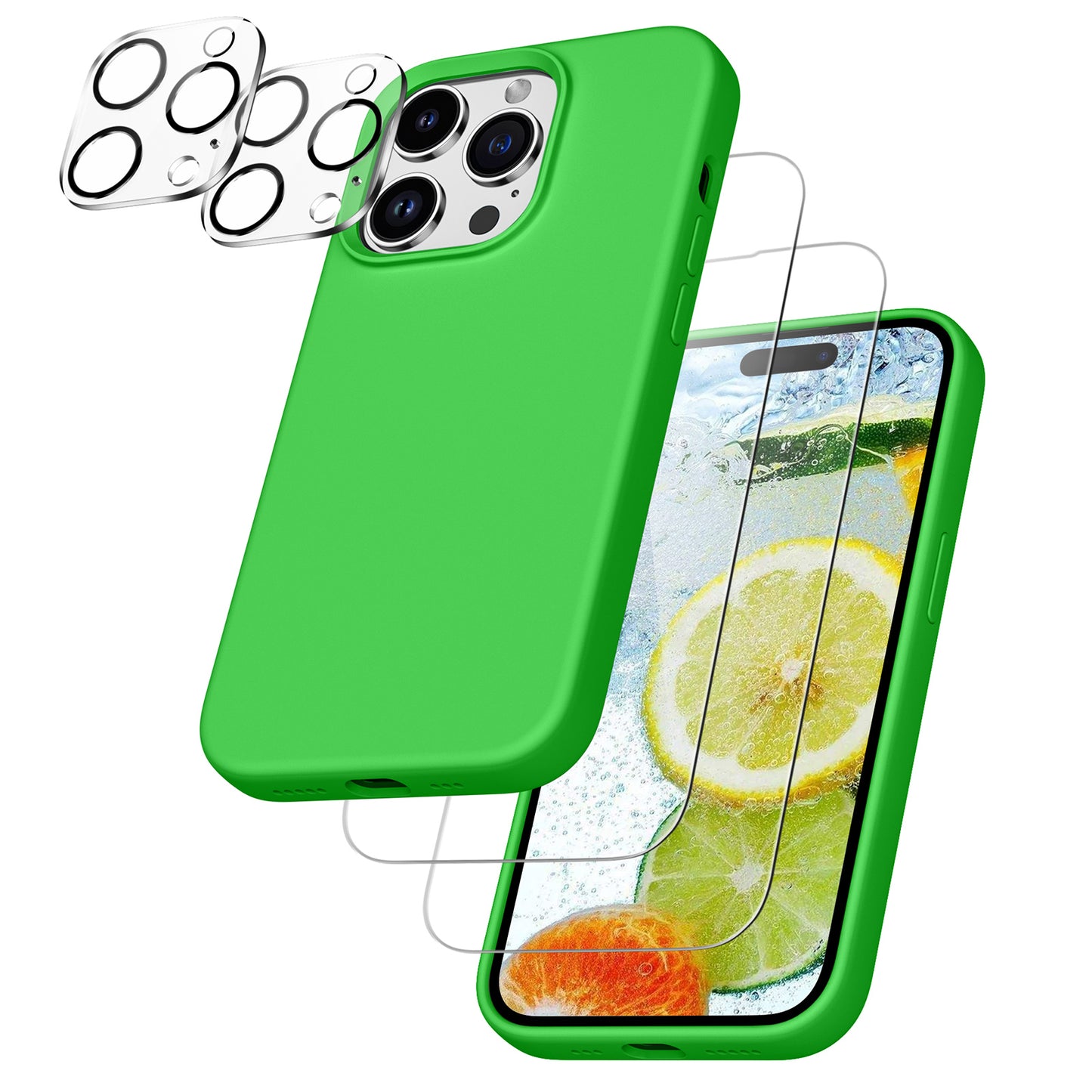 Slim Silicone Phone Case Fits for iPhone 14 Pro Max Case with Screen Protector and Camera Lens Protector