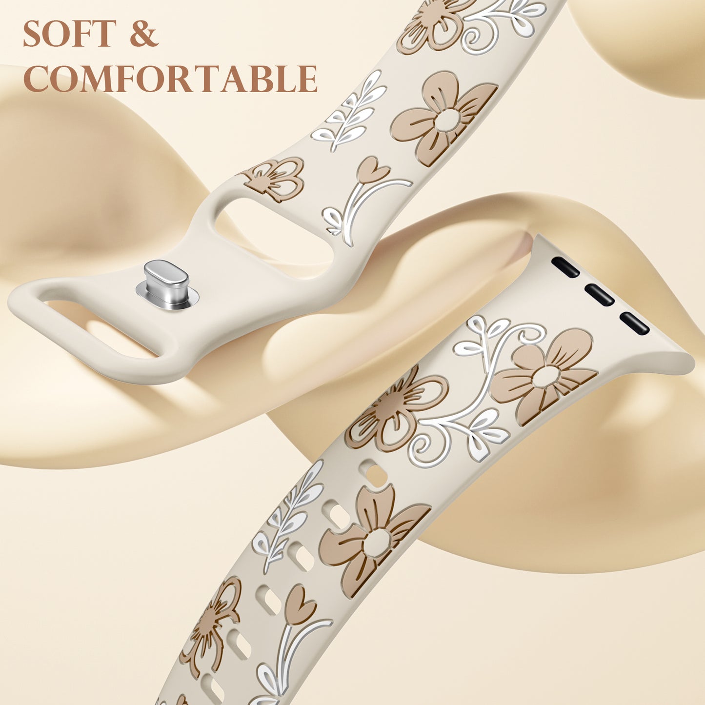 Malendan Compatible with iWatch Apple Watch Bands for Women 40mm 44mm 41mm 45mm 46mm 42mm 38mm 49mm Cute Floral Engraved Silicone Bands for Ultra 2 SE 2rd Gneration Series 10 9 8 7 6 8 5 4 3