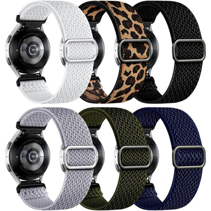 6 Pack Stretchy Solo Loop Bands for Samsung Galaxy Watch 7/6/5/4 40mm 44mm/Watch 6 Classic 43mm 47mm/Watch 5 Pro 45mm/Watch 4 Classic/Active 2 Band, 20mm Elastic Nylon Samsung Watch Bands
