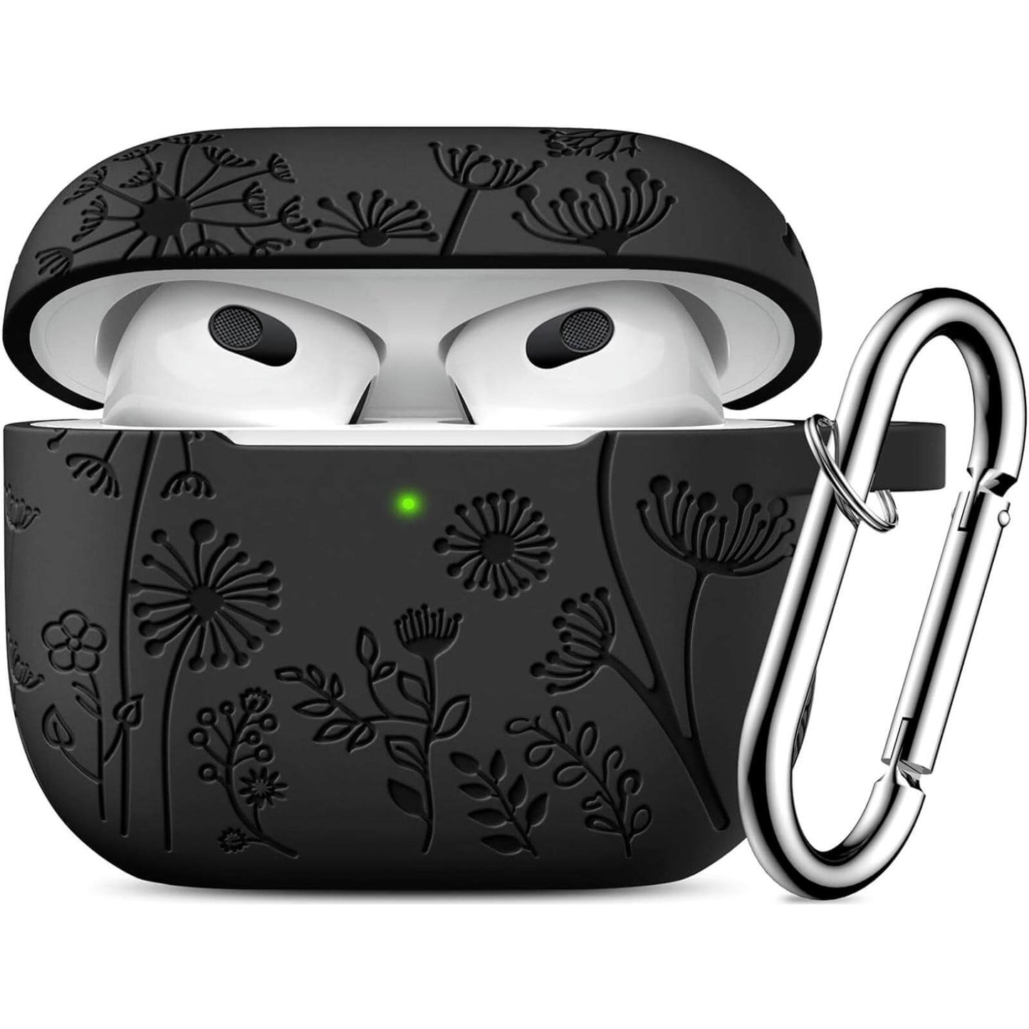 Flower Engraved AirPods 3rd Generation Case, Silicone Skin Protective Case for Apple AirPods 3rd Gen Charging Case Cover with Keychain Accessories for Women Men