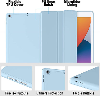 Case Compatible with iPad 10.2 Inch 2021/2020/2019, for iPad 9th/8th/7th Generation Case with Pencil Holder, Protective Case with Soft TPU Back, Auto Sleep/Wake Cover