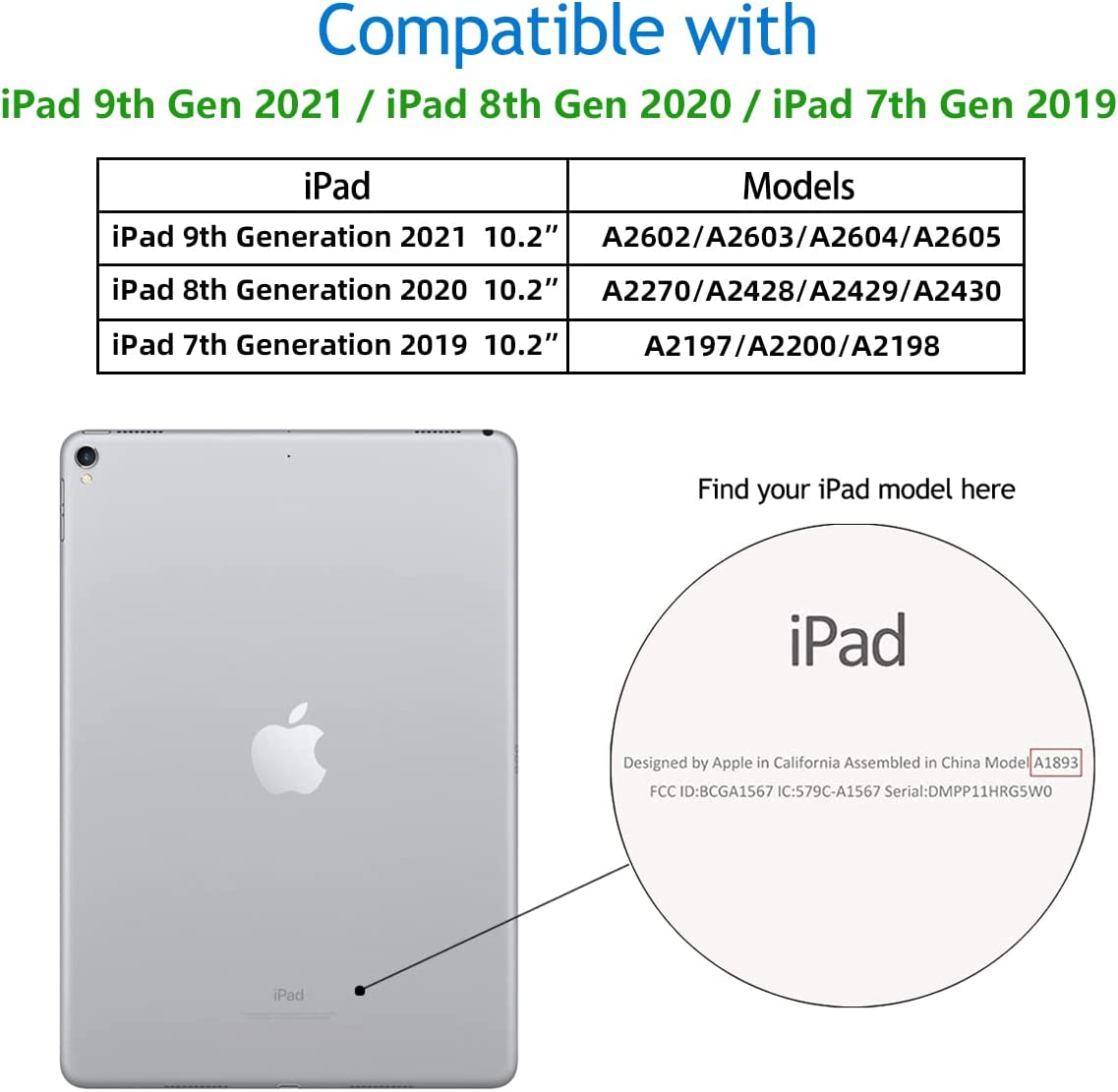 Case Compatible with iPad 10.2 Inch 2021/2020/2019, for iPad 9th/8th/7th Generation Case with Pencil Holder, Protective Case with Soft TPU Back, Auto Sleep/Wake Cover