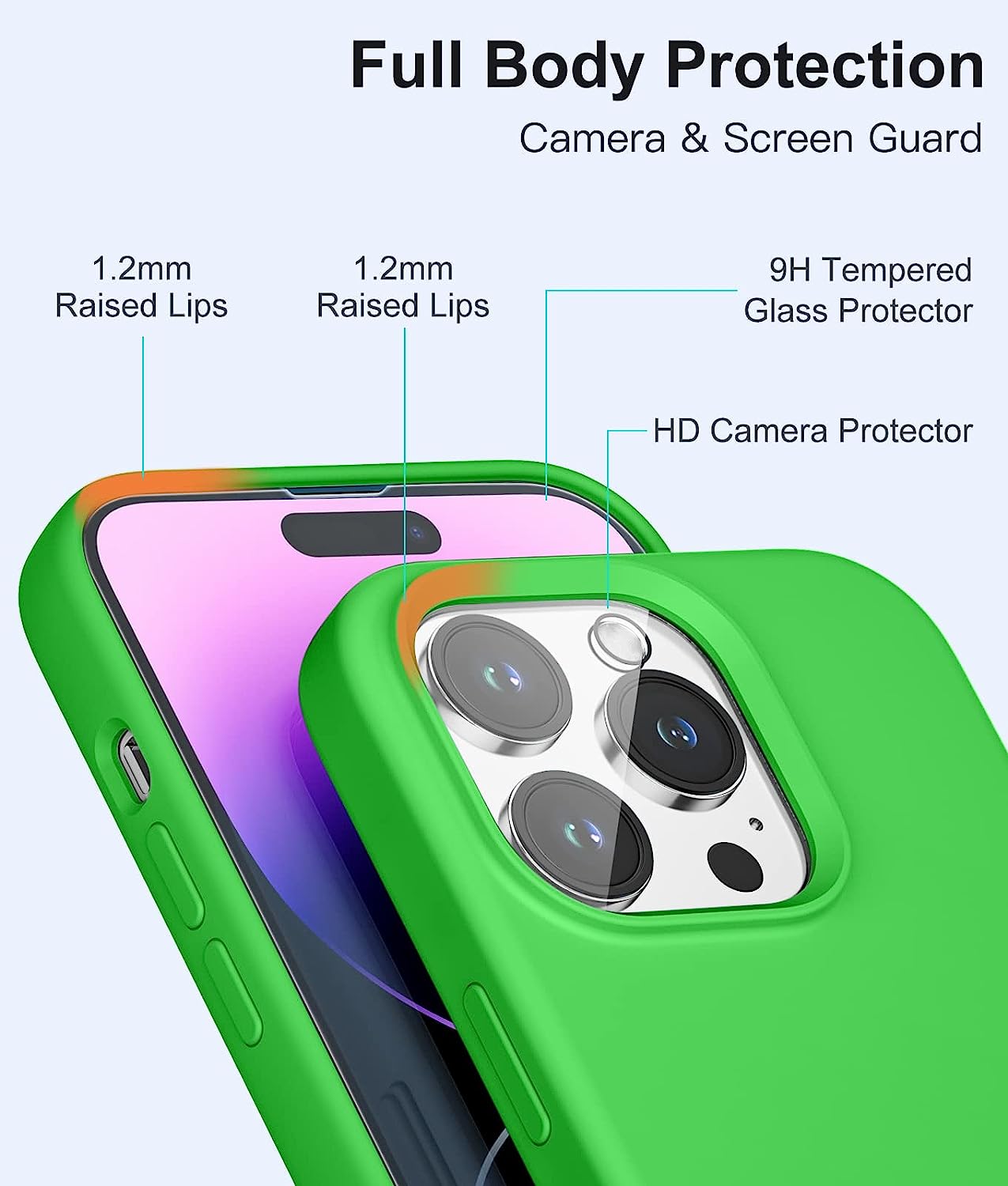 Slim Silicone Phone Case Fits for iPhone 14 Pro Max Case with Screen Protector and Camera Lens Protector