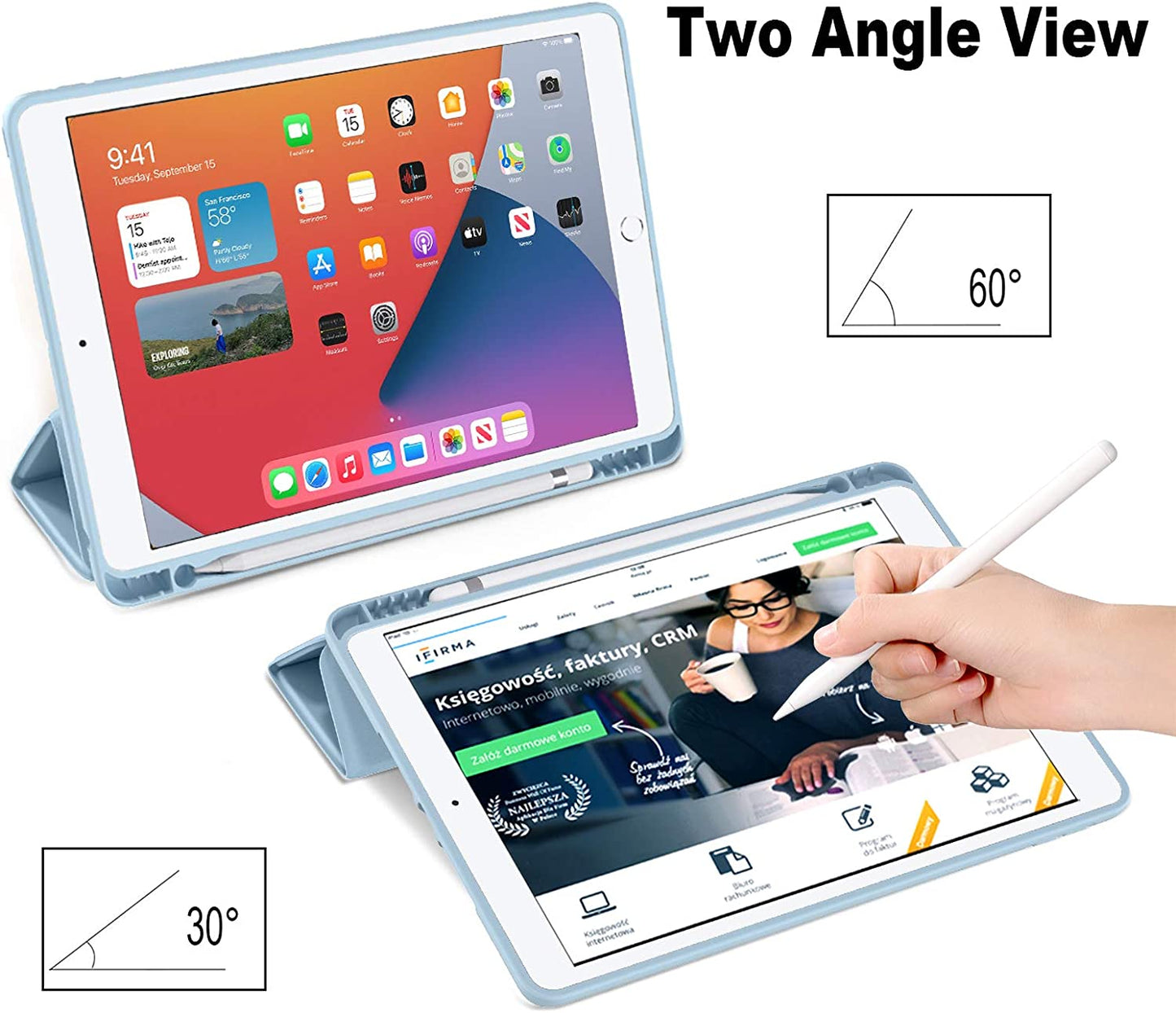 Case Compatible with iPad 10.2 Inch 2021/2020/2019, for iPad 9th/8th/7th Generation Case with Pencil Holder, Protective Case with Soft TPU Back, Auto Sleep/Wake Cover