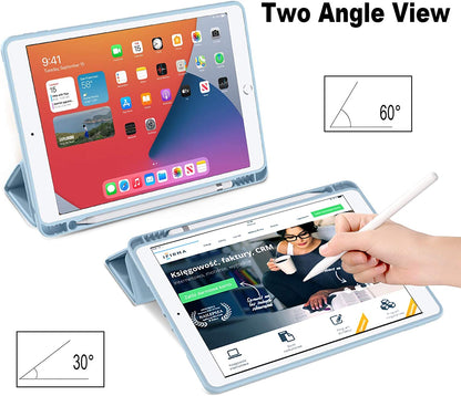 Case Compatible with iPad 10.2 Inch 2021/2020/2019, for iPad 9th/8th/7th Generation Case with Pencil Holder, Protective Case with Soft TPU Back, Auto Sleep/Wake Cover