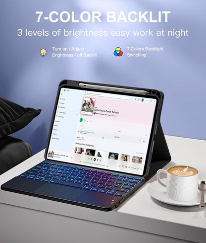 Compatible with iPad 10th Generation Case with Keyboard 7 Color Backlit Detachable Wireless Keyboard Case Cover with Touchpad for Apple iPad 10th Gen 10.9 inch