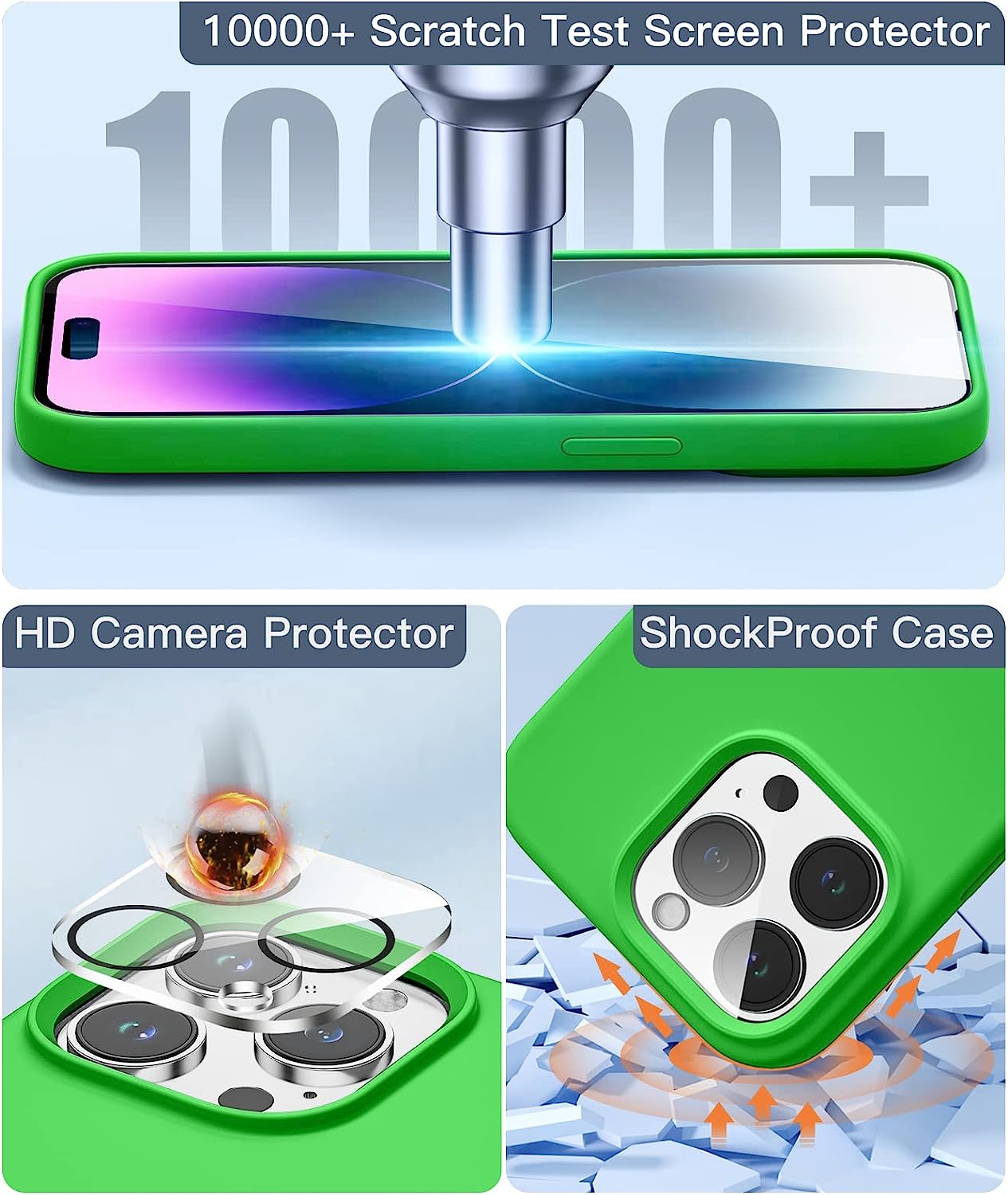 Slim Silicone Phone Case Fits for iPhone 14 Pro Max Case with Screen Protector and Camera Lens Protector
