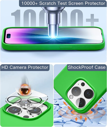 Slim Silicone Phone Case Fits for iPhone 14 Pro Max Case with Screen Protector and Camera Lens Protector