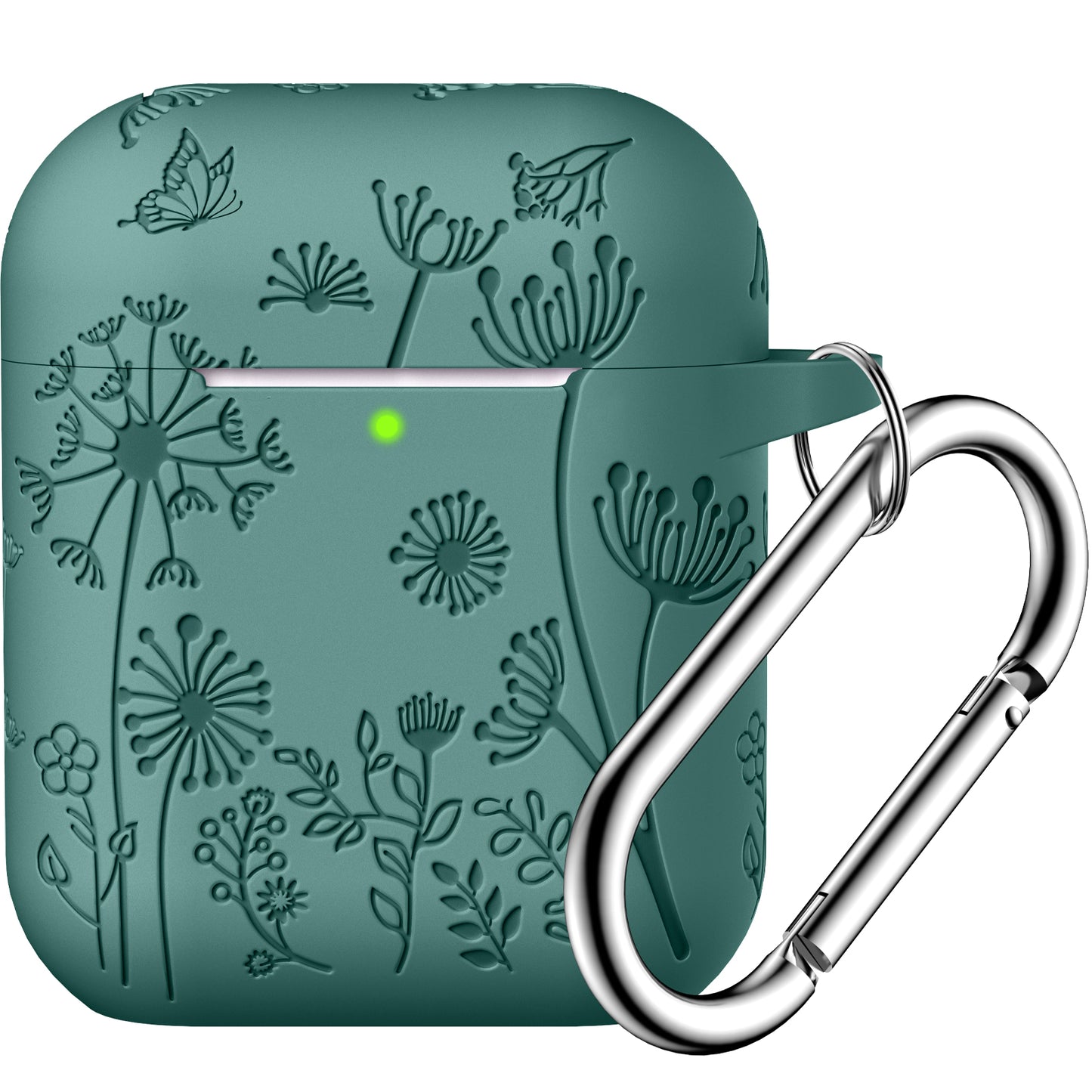 Flower Engraved Case Compatible with AirPods 2nd Generation & 1st Generation Case Cover, Cute Soft Silicone Skin Full Protective Cover with Keychain for Men Women