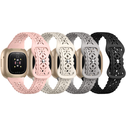 4 Pack Compatible with Fitbit Sense Bands/Versa 3 Bands/Versa 4 Bands/Sense 2 Bands for Women, Soft Silicone Hollow-out Lace Sport Strap Replacement Wristbands